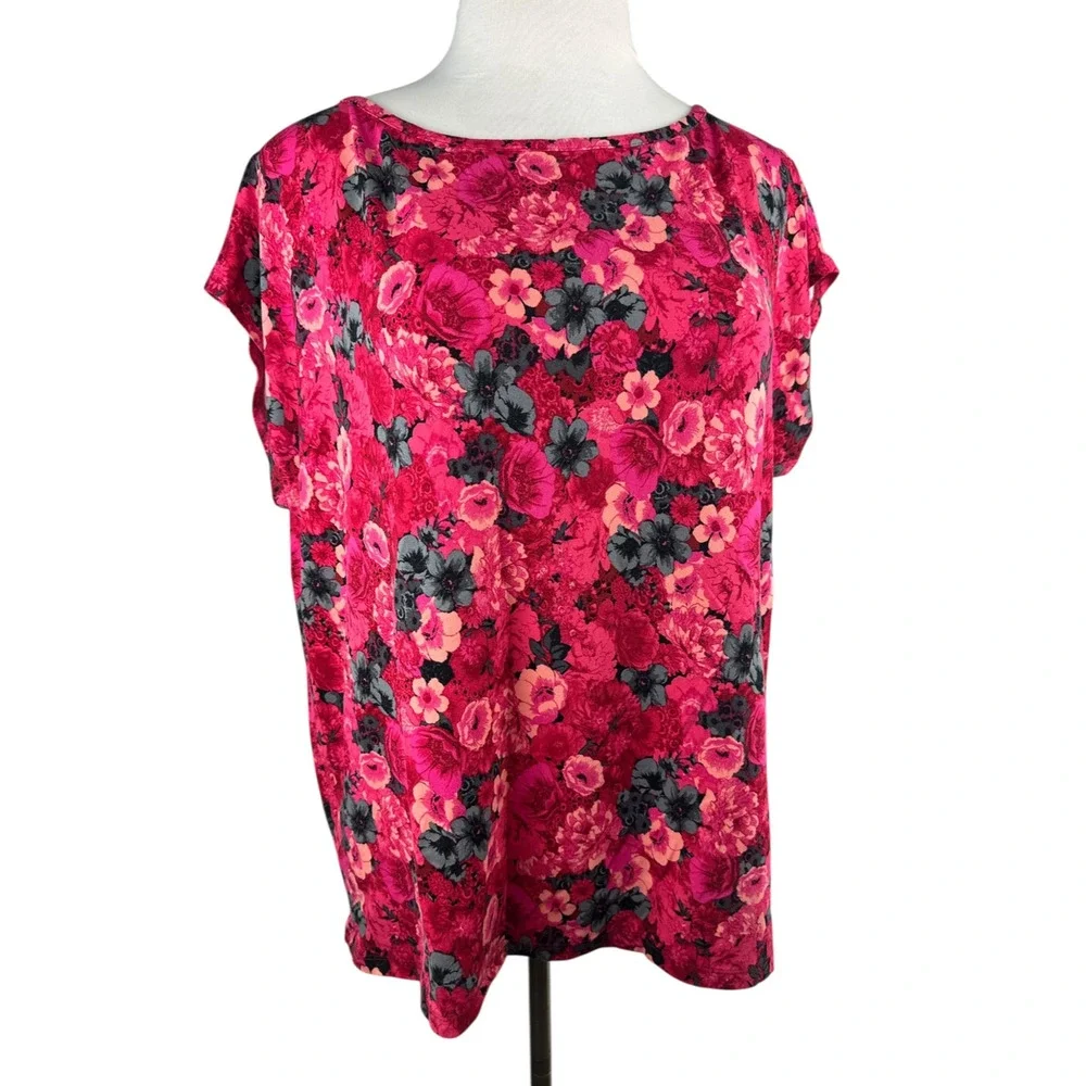 ✨2/$20 Talbots Floral Cap Sleeve Top Stretchy Knit 3Xp Plus Size 3X Petite - Picture 3 of 11